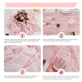 Xikesoft 10 Pack Light Pink Table Runner 120 Inch Cheesecloth Table Runner 10FT Boho Gauze Table Runner Long Cheese Cloth Table Runner Semi Sheer Runners for Wedding Bridal Baby Shower Party