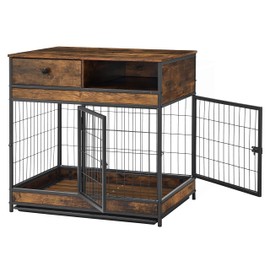 HAPPY HACHI Furniture Style Dog Crate with Double Doors, 32" L X 23" W X 31" H - Decorative Pet House and Modern Indoor Kennel, Antique Brown