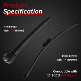OTUAYAUTO Rear Windshield Wiper Arm Blade Set - Replacement for VW Volkswagen Tiguan 2018-2023 - Factory Style Back Wiper Cover Accessories Assembly for Rear Window