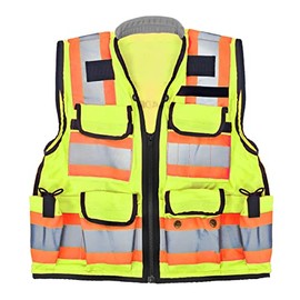 AdirPro Safety Vest - ANSI High Visibility Reflective Vest with Zipper and Utility Pockets, Class 2 Heavy-Duty Vest for Surveyors, Engineers, Construction Workers, Field Works (Yellow, Large)
