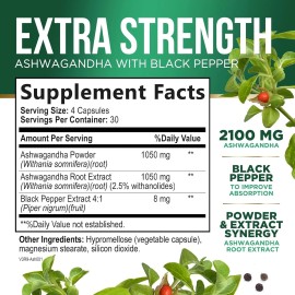 Nature's Nutrition Herbal Ashwagandha 2,100 mg - Extra Strength Unwind, 120 Count (Pack of 1)