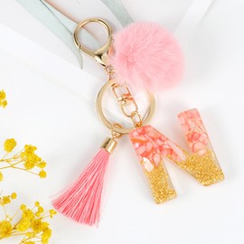 MWOOT Name Letter Keyring, Pink Lanyard for Women, Resin Key Rings for Door, Car, Keys, Handbags, Decoration, Pink-n