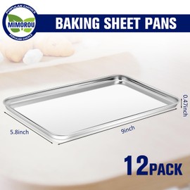 Mimorou 12 Pcs Baking Sheet Stainless Steel Cookie Sheet Small Metal Sheet Pans Professional Rectangle Oven Trays Kitchen Baking Cooking Oven and Toaster, Dishwasher Safe (9 x 5.8 Inch)