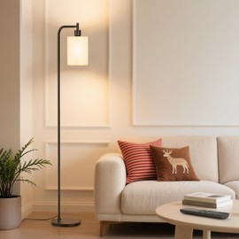 SIBRILLE Floor Lamp with Linen Shade, Dimmable Tall Standing Lamp with Remote Control & 3 Color Temperatures, Modern Floor Lamps for Living Room Bedroom Office Corner, 9W LED Bulb Included