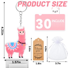 Herdear 90 Pieces Llama Party Favors 30 Sets Llama Birthday Party Favors, Including 30 Keychains Kids Cute Key Chains 30 Thank You Kraft Tags 30 White Organza Bags for Birthday Baby Shower