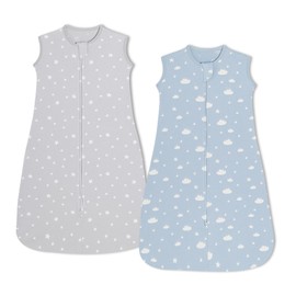 insular Baby Sleep Sack 2 Pack 100% Cotton Wearable Blanket Sleeveless with 2-Way Zipper for Baby Boy or Baby Girl Sleeping Bag for 0-3-6-12-18-24 Month 0.5 TOG