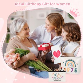 Giftota 50th Birthday Gifts for Women, 2Pcs Rainbow Cosmetic Bags Travel Makeup Bag, Funny 1975 Birthday Gifts for Women, 50 Year Old Lady Present Ideas