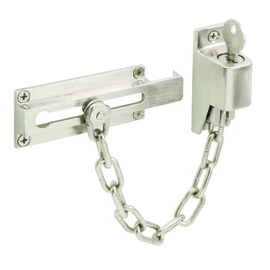 Prime-Line U 11093 Keyed Chain Door Guard, 3-1/4 In., Steel and Diecast Construction, Satin Nickel Plated Finish (Single Pack)