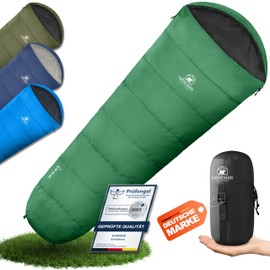 NORDBÄR Sleeping Bag 3 Seasons & Summer Ultralight [750 g / 1500 g] Camping Mummy Sleeping Bag Small Pack Size [100 GSM/300 GMS] Outdoor Travel Hut Sleeping Bag Summer Sleeping Bag