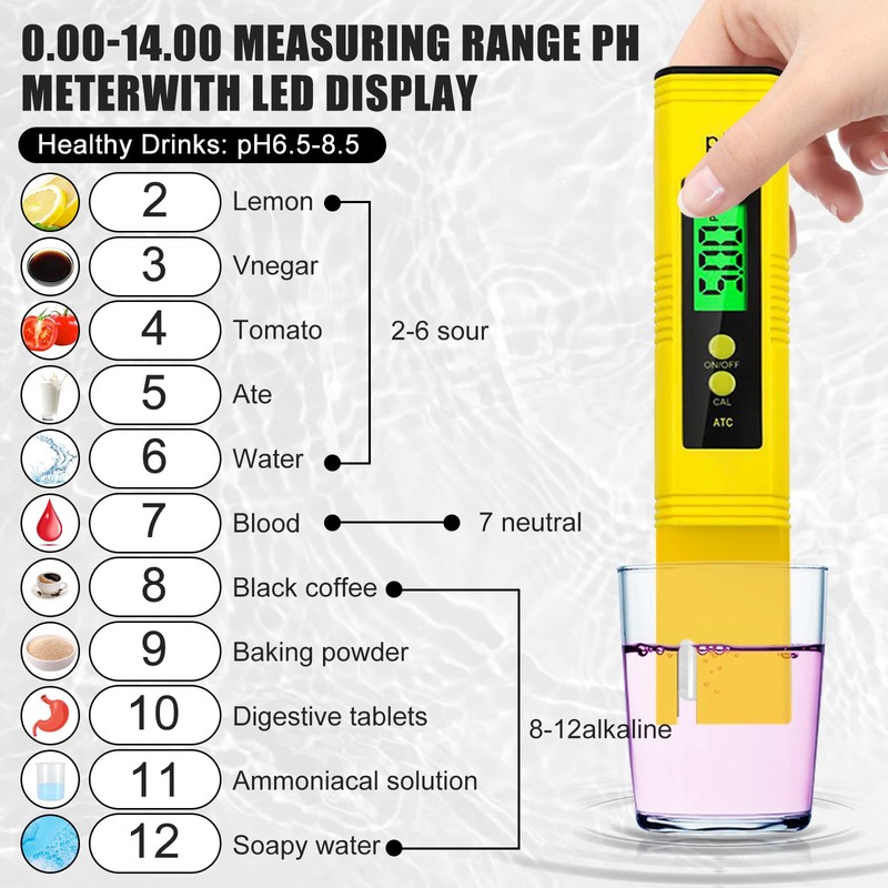 3-in-1 PH Meter, PH Tester Pool Digital PH Value Meter
