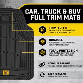 Cat® ToughRide™ Heavy-Duty 3 Piece Rubber All Season Floor Mats for Car Truck Van SUV, Black - Premium Trim to Fit Cars Floor Mat, All Weather Deep Dish Automotive Floor Mats, Total Dirt Protection