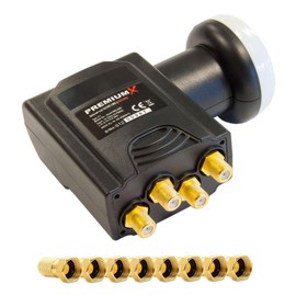Premium X Deluxe Quad LNB PLL SAT for 4 Subscribers Digital Satellite Signal Converter DVB-S2 TV HD UHD 4K with 8x F-Screw Connector