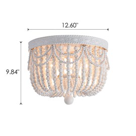 CHOOHUE 4-Lights Bohemian Flush Mount Ceiling Light Wood Beaded Mini Chandelier Farmhouse Ceiling Lighting Fixtures for Bedroom Dining Room Foyer Kitchen Hallway Nursery Room Walk in Closet, White