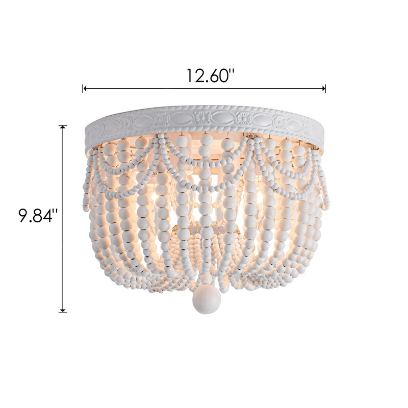 CHOOHUE 4-Lights Bohemian Flush Mount Ceiling Light Wood Beaded Mini