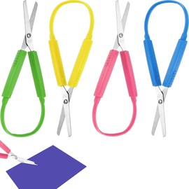 4pcs Loop Scissors 13.5cm Colorful Handle Toddler Scissors Self-Opening Safety Scissors Left Handed Scissors Kids Adaptive Cutting Scissors for Children and Adults Special Needs/Paper Work/Sewing Work
