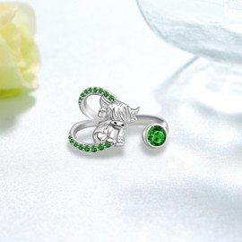 Peireara Highland Cow Ring for Women 925 Sterling Silver Adjustable Cow Rings Birthstone Jewelry Gifts for Women Mom (May)