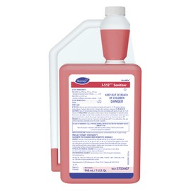 Diversey 5753407 J-512 Sanitizer, No Rinse Food Contact Kitchen Sanitizer for Utensils & Dishes, AccuMix Concentrate, 32-Ounce