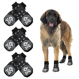 Mfsdai 3 Pairs of Non-Slip Socks for Dogs Dog Socks Shoes Dog Outdoor with Velcro Fastening, Dog Shoes Paw Protection for Hardwood Floors for Small, Medium and Large Dogs (XL)