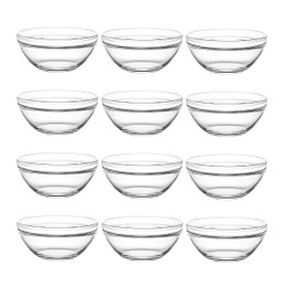DABH4ND Stackable Clear Glass Pinch Bowls, 12 Pack Small Prep Dishes for Spices, Dipping Sauces, and Ice Cream Toppings - Dishwasher, Microwave, and Freezer Safe (3 Fl Oz)