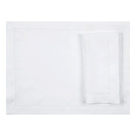 Huddleson White Italian Linen Placemat with Hemstitch (Set of Six) Luxury Made in US