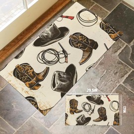 amepay Western Cowboy Hat and Boot Indoor Door Mat – Stylish 17x29.5in Non-Woven Fabric Floor Doormat with Rustic Rope Vintage Design, for Porch Insider,Bedroom,Living Room - Country Decor Rug Gifts