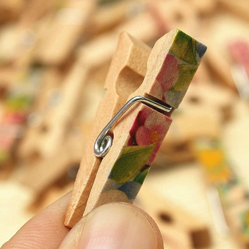 ANCLLO 100Pcs 3.5cm/1.38in Colorful Painted Wood Clothespin for Photo Clips