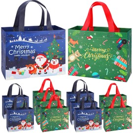 Christmas Gift Bags, 12PC Christmas Tote Bags with Handles, Reusable Xmas Holiday Gift Bag for Presents Wrapping, Heavy Duty Non-Woven Christmas Shopping Bags, Party Favor Bags, Medium 10.2"x8.3"x3.9"