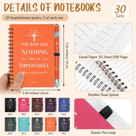 Glenmal 30 Sets Christian Gift Bulk Spiral Bible Notebooks for Note Taking Verse Bible Pens Inspirational Scripture Prayer Bible Study Journals for Women Men Religious Pens Bible Gifts Set for Church