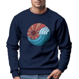 Neverless® Sweatshirt Men's Print Wave Sun Retro Vintage Oldschool Crew Neck Pullover Fashion Streetwear, Vintage Sunrise Navy