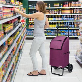 KEDSUM 2 in 1 Shopping Cart for Groceries, 330 lbs Grocery Cart on Wheels, Foldable Utility Carts with Wheels, Load-Bearing Hand Truck with Waterproof Bag for Shopping,Camping,Laundry,Garden, Purple