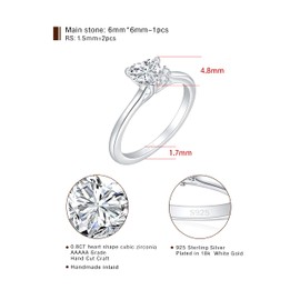 Elspeth 925 Sterling Silver Dainty Heart Engagement Ring for Women 0.8CT Heart Shaped Cubic Zirconia Wedding Promise Rings for Her Size 8, Cubic Zirconia
