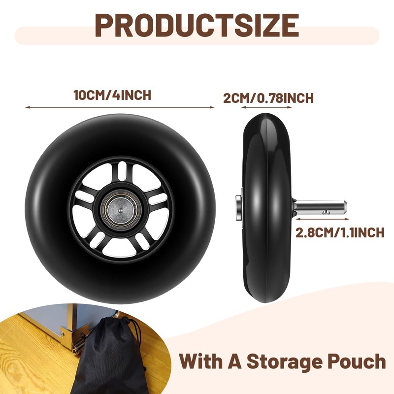 Timtin 2 Pcs 4" Camp Trunk Wheels Removable Easy to