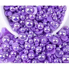 2000PCS AB Color Imitation Half Round Pearls Bead Loose Beads Gems, Mixed Sizes 2/3/4/5/6/8/10mm Flatback Pearls for Crafts Jewelry Nail Art Decoration Shoes Clothes Scrapbook(Violet Purple AB)