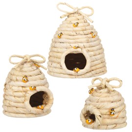 Jutom 3 Pcs Bee Hive Decor Honey Bee Tiered Tray Decor Summer Spring Bee Decorations Mini Jute Beehive Farmhouse Kitchen Decor for Table Shelf Sitter Home Coffee Bar Themed Party (Straw Color)
