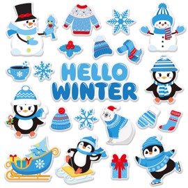 JarThenaAMCS Winter Thick Gel Clings Christmas Snowman Penguin Window Gel Decals for Home Classroom Nursery Xmas Party Decor