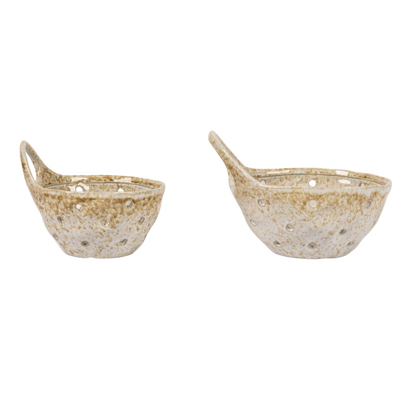 Creative Co-Op Stoneware Colanders with Handles, Set of 2