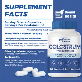 Colostrum Supplement 120 Capsules for Humans - Organic Bovine Colostrum Powder for Gut Health, Hair Growth, Beauty, and Immune Support - Unflavored (120 Capsules)