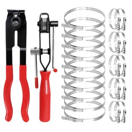 Qudubuy CV Joint Boot Clamp Tool Set, Stainless Steel 2 Pcs Automotive Hose Axle Pliers with 20 Pcs Adjustable Ear Crimp Bands in Two Sizes for ATV/UTV/CV Car Banding, Tie-Down Strap Repair (Red)