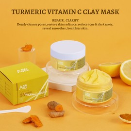 ANAI RUI Turmeric Vitamin C Clay Mask, Vitamin C Clay Facial Mask for Blackheads, Pores, Wrinkles, Fine Lines, Hydrating, Clarifying, Cleansing, Control Oil, 4.23 OZ