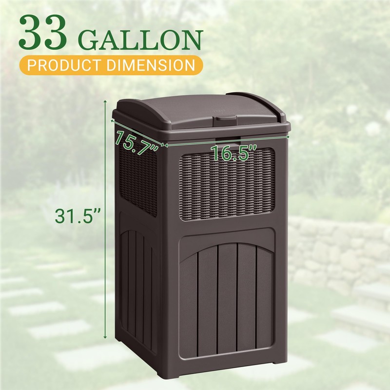 Greesum 33 Gallon Outdoor Trash Can with Lid, Waterproof Resin