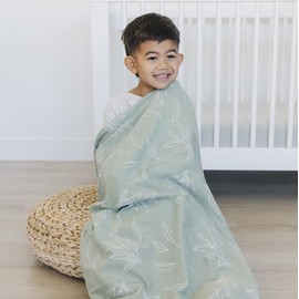 Woolino Toddler Blanket - Merino Wool and Organic Cotton Baby Blanket for Girls and Boys - 4 Season - 52.5” x 40” - Sage