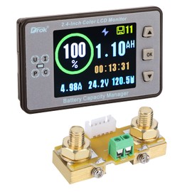 DROK Charge Discharge Monitor, DC 8-100V 200A Battery Monitor 12V 24V 36V 48V 60V Coulometer Watt Meter, 2.4 inch LCD Color Screen Capacity Percentage Time Power Voltmeter Ampmeter for RV Solar Panel