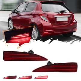 TurningMax 3 in 1 For 2012 2013 2014 Toyota Yaris Rear Bumper Reflector Brake Lights Sequential Turn Signal Lights Red Lens 52163-52100, 52164-52100