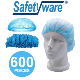 Safetyware 600 Pack Non-Woven Disposable Bouffant Mob Cap Hair Net Head Cover Dustproof Elastic Bulk for Hospital Food Kitchen Cleaning Laboratory Blue (600)