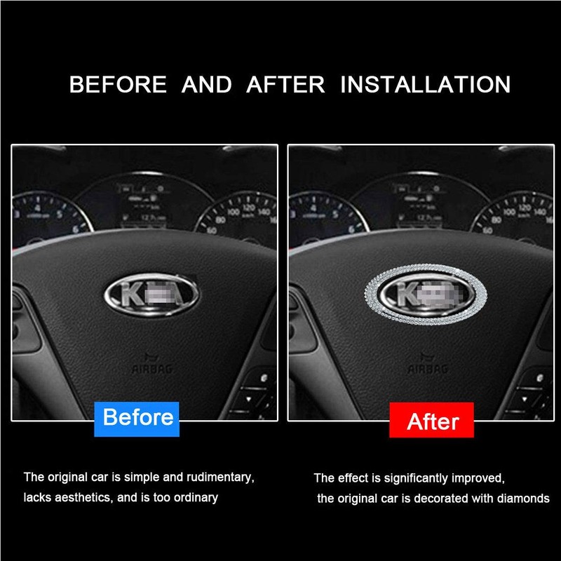 JALII Bling Steering Wheel Logo Caps Compatible with KIA,DIY Diamond