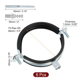 uxcell 6 Pcs Adjustable Pipe Bracket Clamp, 3-1/2"(89mm) Wall Ceiling Mount Split Ring Pipe Hanger Galvanized Iron Pipe Strap Support with Screw & Expansion Tube for Pipe Tube
