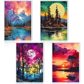 Mooliwe 4 Pcs Diamond Painting Notebook for Adults, Diamond Art Journal DIY Art Kits Sets A5 Leather Painting Sketchbook Back to School Supplies Gifts for Adults Beginners(Forests)