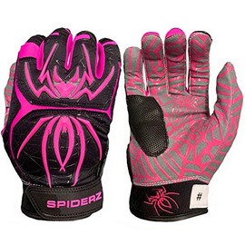 Spiderz Hybrid Baseball/Softball Batting Gloves, Black/Pink,Medium