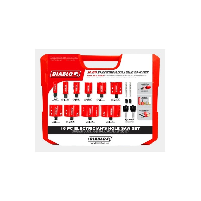 Diablo DHS16SEL 16 Piece Electrician's Bi‑Metal Hole Saw Set-NEW
