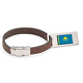 Kazakhstan Flag Leather Luggage Stainless Steel Engraving